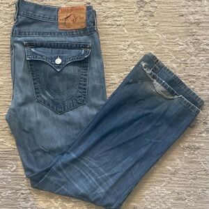 True Religion - All cotton denim blue jeans (Distressed) Size 38W x 32L